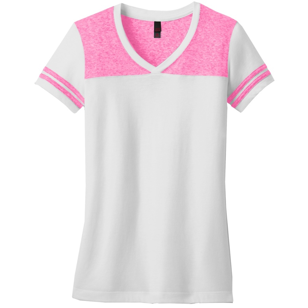 Pink & White Varsity V-Neck Tee